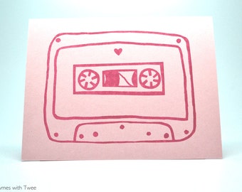 Mix Tape Love Card, Pink anniversary or valentine, I'll be the b-side to your a-side.