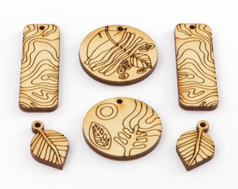 Birch Wood Jewelry Pop-outs To Paint & Stain - Jewelry Charms, Gift Tags, Zipper Pulls, Backpack Charms, Phone Charms, Magnets - REF CSJP049