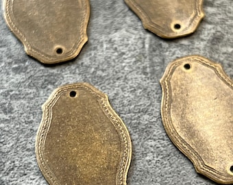 Ornate Silhouette Name Plate Vintage Tooled Brass Blank Pendant Pack - 8pcs