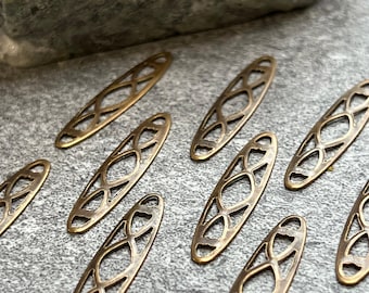 Vintage Tooled Brass Art Deco Oval Connector Pack - 25pcs