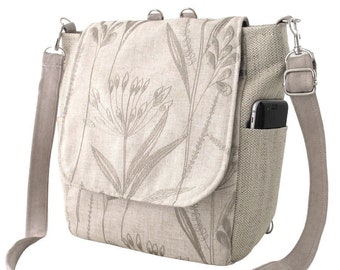 convertible backpack purse, crossbody sling bag, linen purse, womens backpack, shoulder bag, fits Ipad, cottagecore purse
