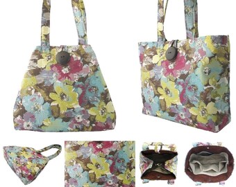 fabric purse, shoulder bag purse, floral Tote Bag, tote with pockets, womens handbag, vegan bag, hobo bag, floral purse