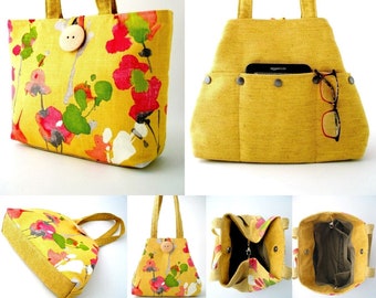 yellow handbag, linen tote bag converts to hobo, shoulder bag, diaper bag, fabric purse, everyday bag, best selling items, gift for her