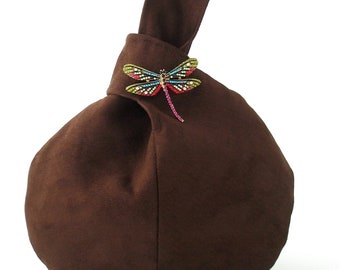 knot bag, mini handbag, eco friendly bag, knot purse, brown wristlet bag, vegan purse, dragonfly bag, Christmas gift for her