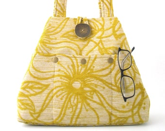 tapestry bag, womens handbags, fabric tote bags, hobo bag, yellow purse, colorful shoulder bag, gift for her, best sellers