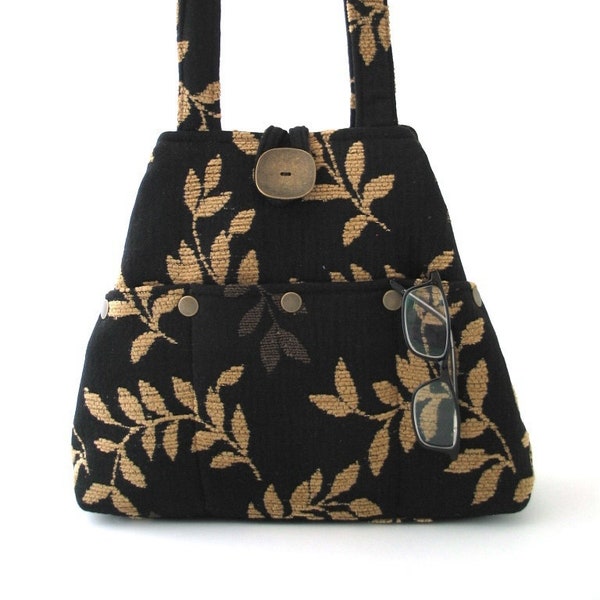 Tapestry bag, black Shoulder Bag, Vegan Handbag, Everyday Bag ,tapestry tote bag converts to hobo bag ,gift for women, best selling items