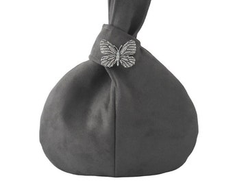 wristlet bag, mini bag, gray purse, evening bag, butterfly purse, knot bag, gray clutch, gray handbag, gift for her ,entomologist gifts