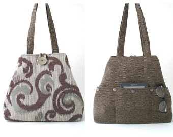 womens handbag, large handbag, brown shoulder bag, fabric handbag, brown tote bag, large tote,  hobo bag, diaper bag, ready to ship