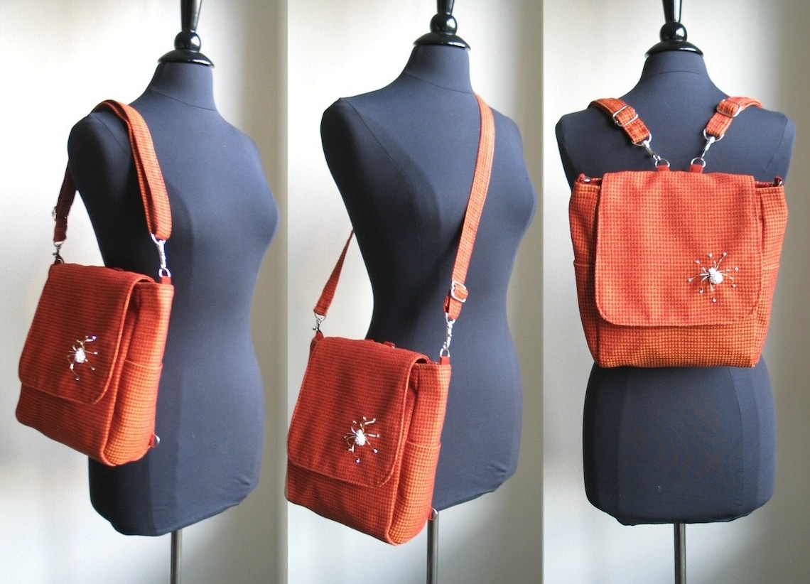 Blue backpack bag converts to messenger bag womens backpack Etsy