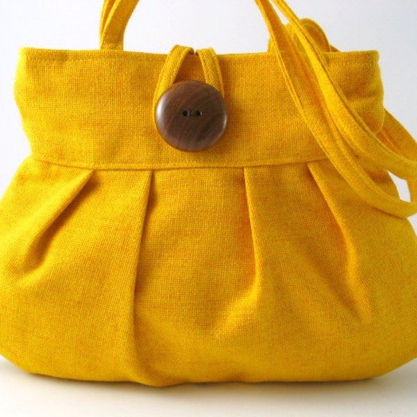 small tote -purse- sexy pleated bag- handbag- shoulder bag in Yellow decor fabric