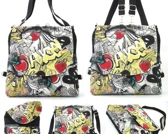 convertible backpack purse, graffiti bag, womens shoulder bags, crossbody bag ,best selling items, black purse, gift for her. ready to ship
