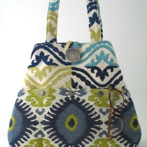 shoulder bag, blue handbag, blue tote bag converts to hobo bag, fabric purse, womens handbag, everyday bag, travel bag