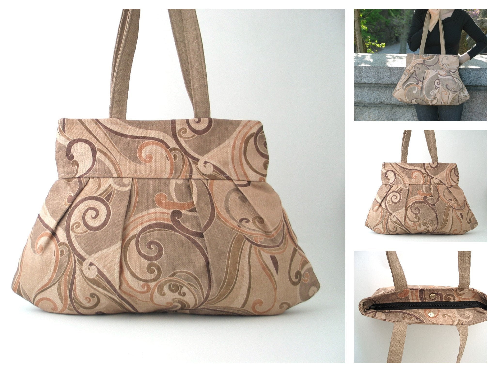 Womens shoulder bag large purse fabric handbags Linen tote | Etsy