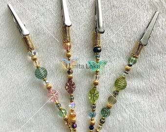 mini glass wand clip, nail saver, dainty butterfly wand, mini smudge stick holder, glass and metal baubles