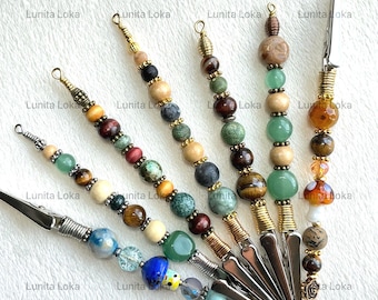 Handmade Gemstone Wand Alligator Clips, Crystal bracelet helper, Nail saver, Card Clip, Gardening Gift, crafting tool, smudge stick holder