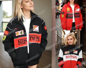 Chaqueta Ferrari bordada texturizada, chaqueta de F1, chaqueta de carreras, chaqueta de F1 vintage, Ferrari F1, chaqueta de la vieja escuela, chaqueta de ventilador de F1, merchandising de Fórmula Uno