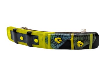 Fused Dichroic Glass Barrette, Yellow-Green and Black