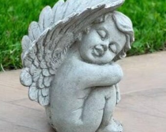 Concrete baby angel | Cherub figurine 7" | Angel memorial decor | Stone cherub statue | Garden Decorations | Outdoor Sculpture