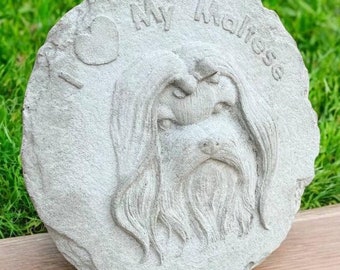 Concrete dog memorial | Maltese dog loss statue | Stone pet grave rock | Maltese figurine | Garden Decorations | Outdoor Sculpture