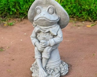 Cute frog statue | Stone forg animal figure 18" | Frog garden sculpture | Sitting frog | Garden Decorations | Outdoor Sculpture