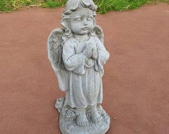 Praying angel figurine | Concrete standing angel 17" | Cherub memorial decor | Stone angel statue | Garden Decorations | Outdoor Sculpture