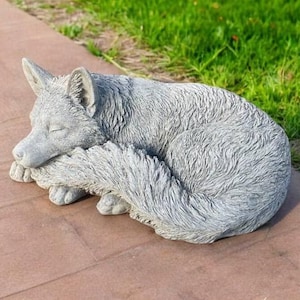 Stone sleeping fox | Forest fox statue 7&quot; | Concrete animal figurine | Realistic fox figure | Garden Decorations | Outdoor Sculpture