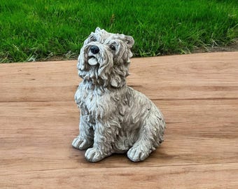 Detailed Sitting Maltese Dog Statue | Concrete Pet Memorial Figurine 12" | Garden Decorations | Outdoor Sculpture
