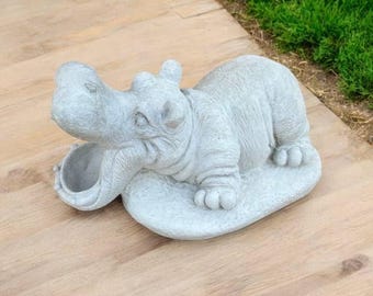 Concrete hippo figure | Hippo opened mouth 7" | Stone animal ornament | Hippo lover gift | Garden Decorations | Outdoor Sculpture