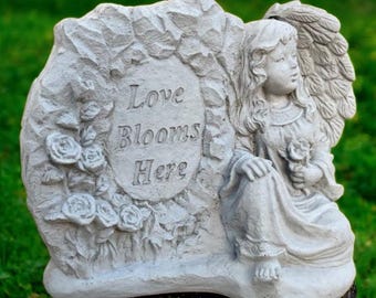 Angel lawn ornament | Stone religious art 12" | Yard cherub idea | Beton angel | Cherub statue | Garden Decorations | Outdoor Sculpture