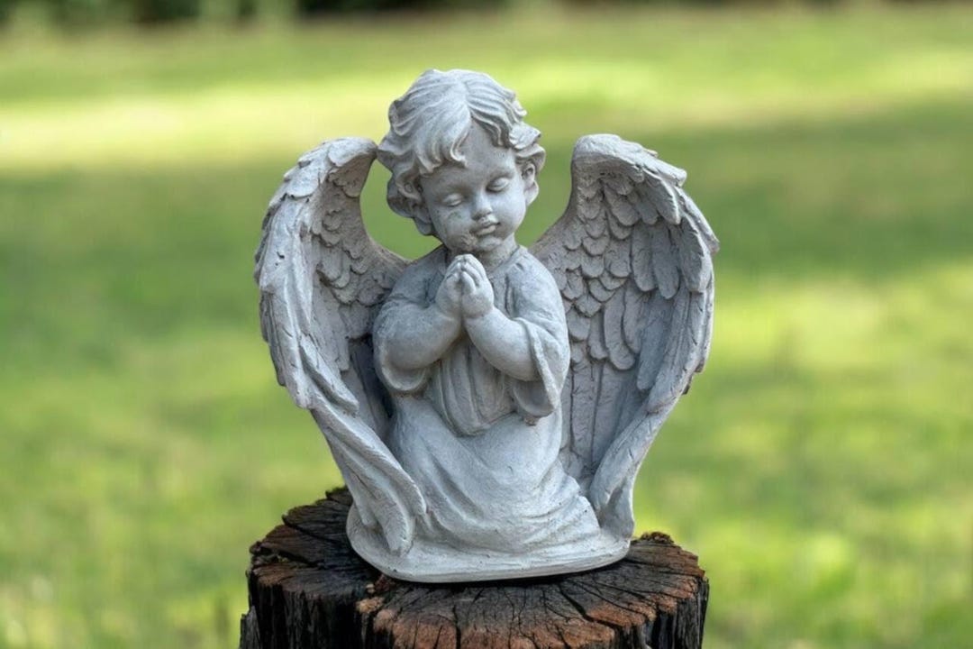 Backyard Angel Figure | Garden Cherub Art 10" | Stone Angel Ornament ...