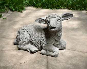 Lamb figurine | Concrete farm lamb 9" | Animal backyard decor | Stone lamb statue | Garden Decorations | Outdoor Sculpture
