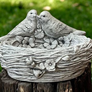 Two birds on nest | Concrete bird figure 8&quot; | Yard birds pair | Stone nest with eggs | Lawn ornament | Garden Decoration | Outdoor Sculpture