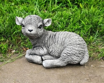Concrete Lamb Patio Figure | Realistic Farm Sheep Statue 6" | Garden Decorations | Outdoor Sculpture