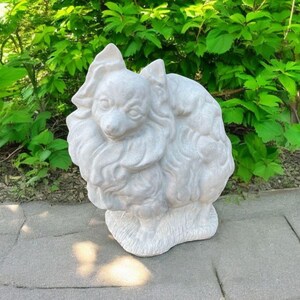 Stone Dog Pomeranian Statue | Yard Pet Memorial Cement Figure 10" | Garden Decorations | Outdoor Sculpture image 5