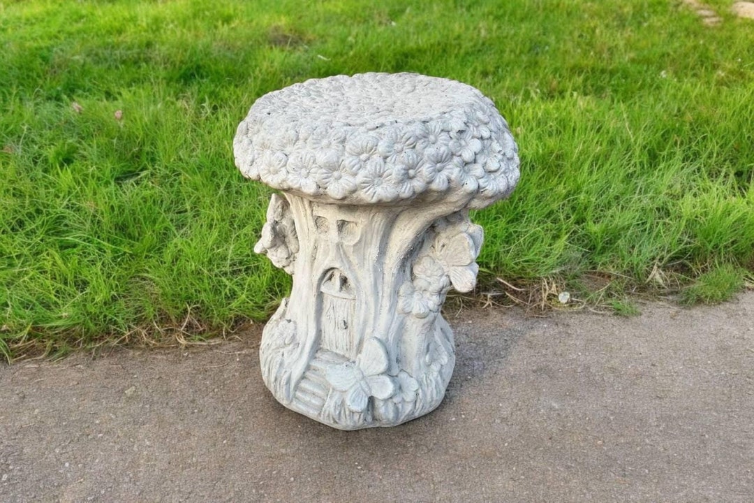 Vintage-Style Fairy House Stone Garden Statue With Birds - Weatherproof Outdoor Decor 2 thumbnail image