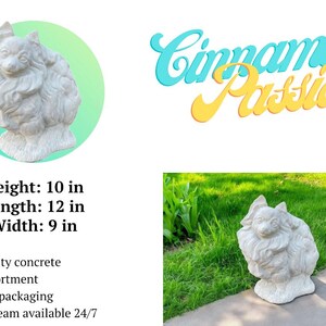 Stone Dog Pomeranian Statue | Yard Pet Memorial Cement Figure 10" | Garden Decorations | Outdoor Sculpture image 10