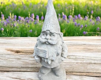 Stone gnome statue | Gnome with flag 12" | Concrete dwarf figurine | Yard gnome gift | Cement decor | Garden Decoration | Outdoor Sculpture