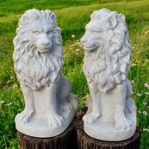 Stone lions statue | Backyard animal art 23&quot; | Lion beton ornament | Lawn animal figure | Home idea | Garden Decorations | Outdoor Sculpture