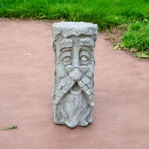 Concrete Forest Tree Man Figurine | Cement Woodland Art Stump Statue 12&quot; | Garden Decorations | Outdoor Sculpture
