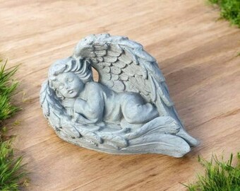 Sleeping angel figure | Stone little angel 5" | Angel figurine | Cherub memorial statue | Angel art | Garden Decorations | Outdoor Sculpture