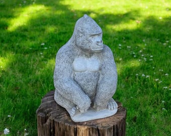 Concrete gorilla statue | Gorilla monkey decor 14" | Animal figurine | Stone sitting gorilla | Garden Decorations | Outdoor Sculpture