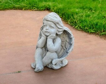 Small baby angel | Cute angel figurine 11'' | Stone angel | Baby cherub statue | Garden Decorations | Outdoor Sculpture