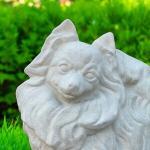 Stone Dog Pomeranian Statue | Yard Pet Memorial Cement Figure 10" | Garden Decorations | Outdoor Sculpture image 9