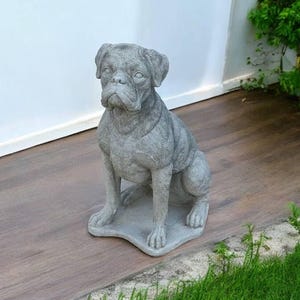 Dog Boxer Stone Statue | Concrete Boxer Memorial Figurine 20&quot; | Garden Decorations | Outdoor Sculpture