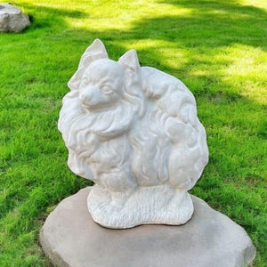 Stone Dog Pomeranian Statue | Yard Pet Memorial Cement Figure 10" | Garden Decorations | Outdoor Sculpture image 6