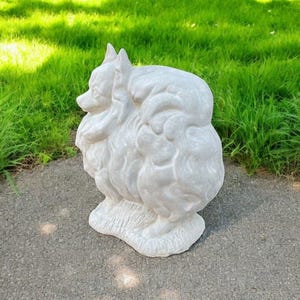 Stone Dog Pomeranian Statue | Yard Pet Memorial Cement Figure 10" | Garden Decorations | Outdoor Sculpture image 3