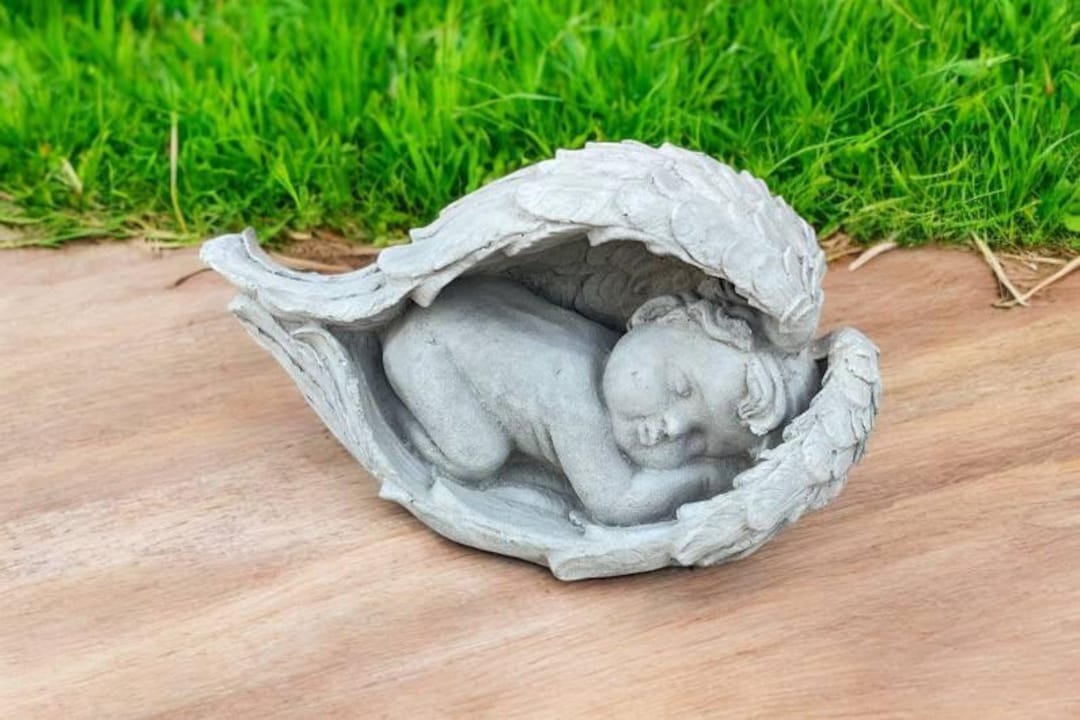 Stone Baby in Wings | Sleeping Baby Angel 7" | Concrete Cherub ...