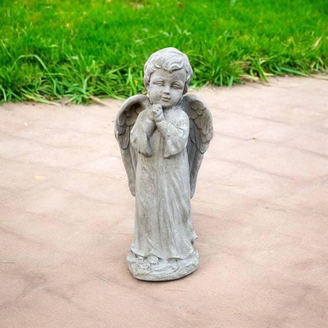 Standing Cherub Figurine | Concrete Angel Statue 13" | Cherub Memorial ...