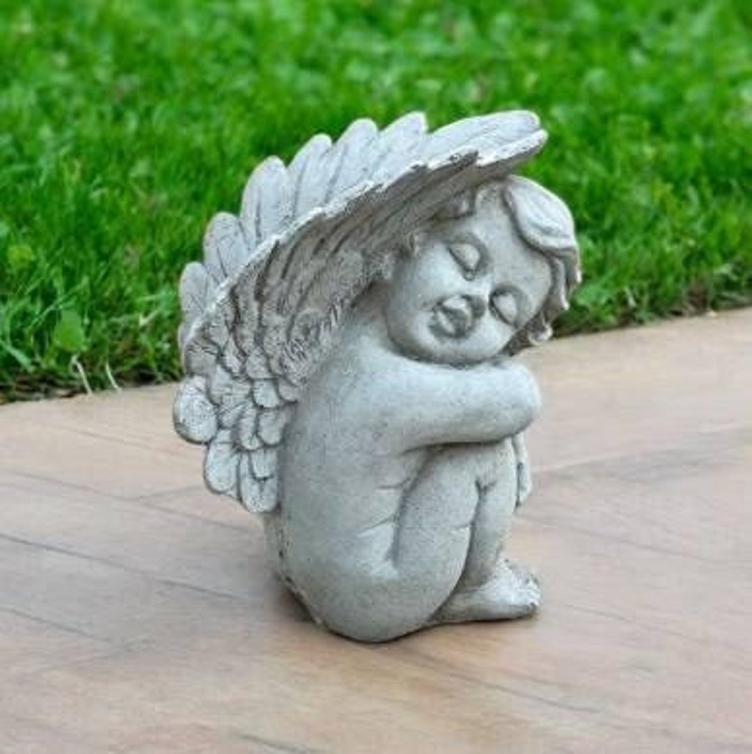 Concrete Baby Angel | Cherub Figurine 7" | Angel Memorial Decor | Stone ...