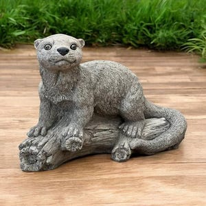 Concrete Otter Yard Figurine | Forest Animal Cement Statue 9" | Garden Decorations | Outdoor Sculpture